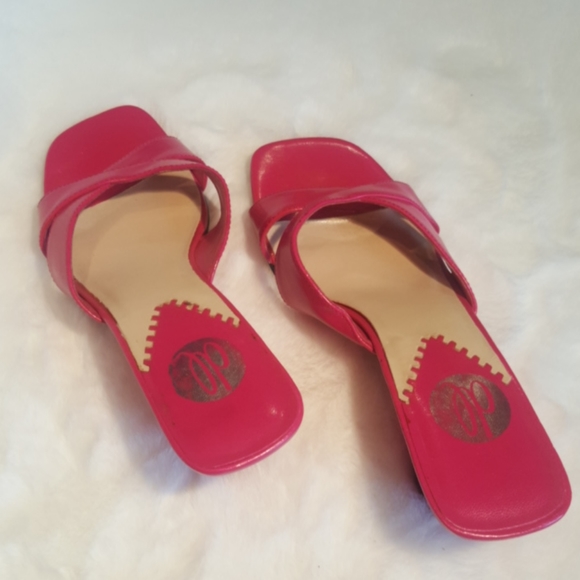 DL ♡ Gorgeous Bright Pink "Berkley" Open Toe Slip On Cris Cross 2.5" Heels 5.5M - Picture 6 of 15